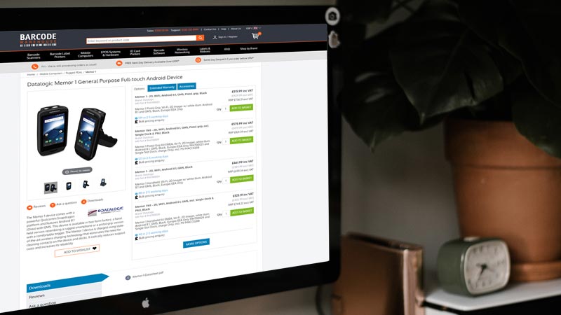 The Barcode Warehouse ecommerce site on a computer