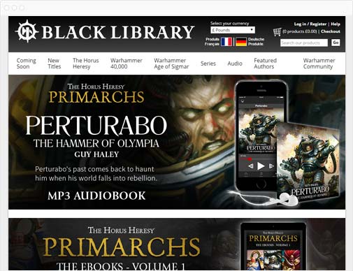 Black Library ecommerce site homepage in browser
