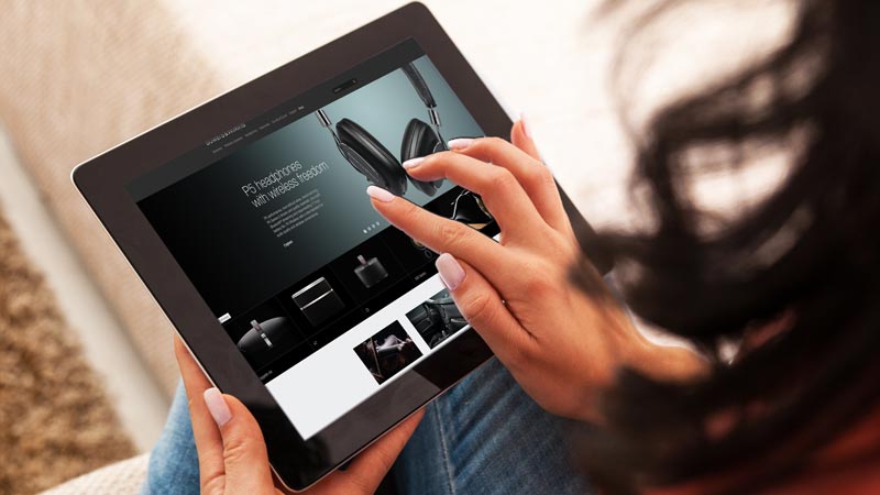 Bowers & Wilkins ecommerce site on tablet