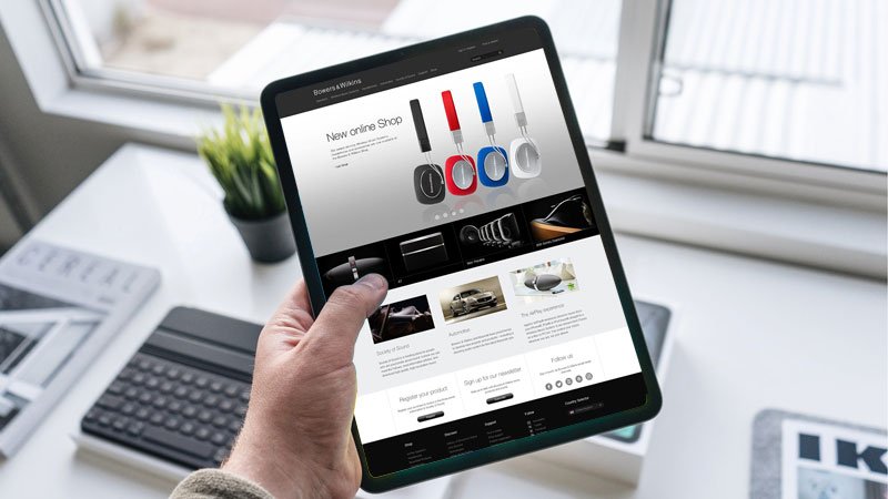 Bowers & Wilkins ecommerce site on tablet