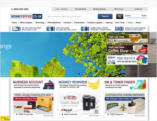 Monkey Office ecommerce site homepage in browser