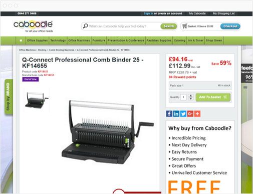 Caboodle ecommerce site product page in browser