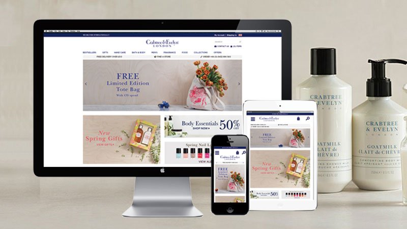 Crabtree & Evelyn ecommerce site on several devices