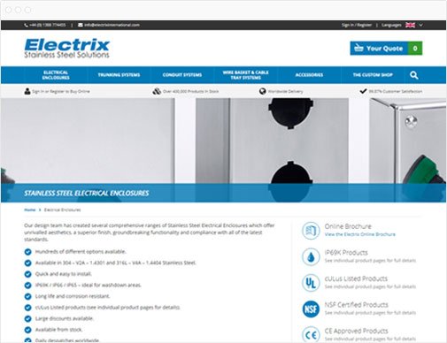 Electrix ecommerce site category listings page in browser