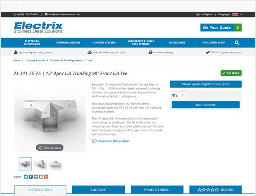 Electrix ecommerce site product page in browser