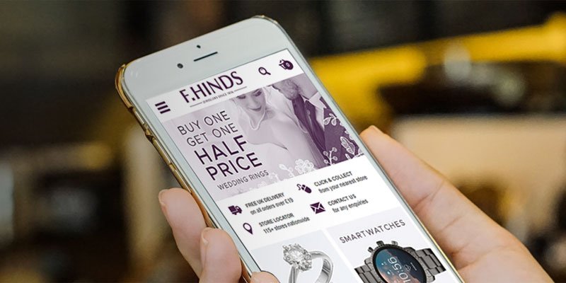 F.Hinds ecommerce site on mobile phone
