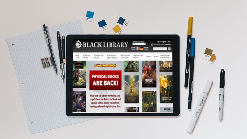 Black Library ecommerce site on tablet