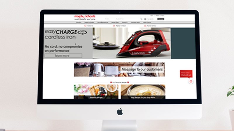 Morphy Richards ecommerce site homepage on a computer
