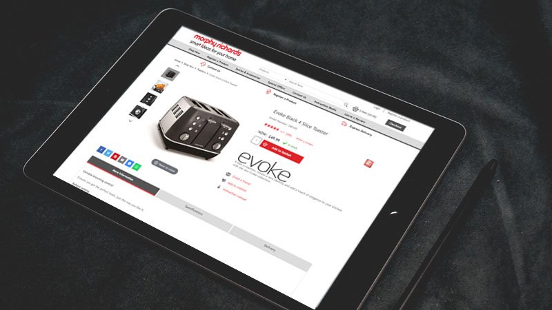 Morphy Richards ecommerce site on a tablet