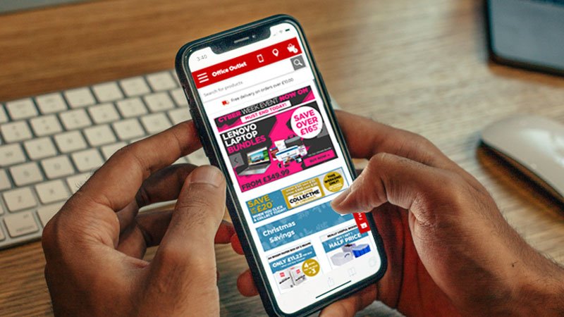 Office Outlet ecommerce site on mobile
