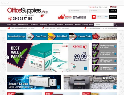 Office Supplies ecommerce site homepage in browser
