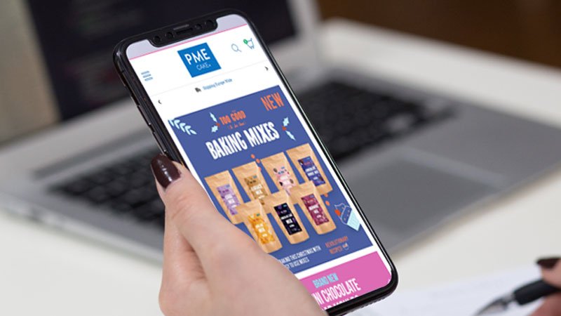 PME Cake ecommerce site on mobile phone