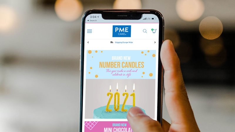 PME Cake ecommerce site on mobile phone