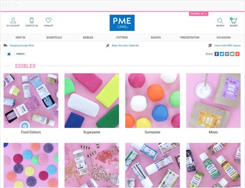 PME Cake ecommerce site category page in browser