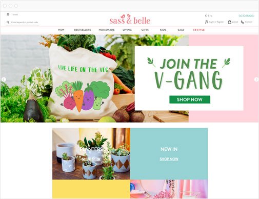 Sass & Belle retail ecommerce site homepage in browser