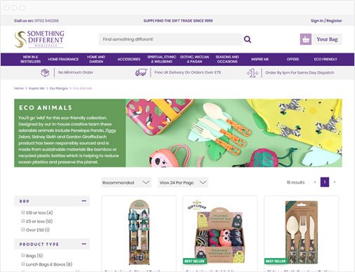 Something Different Wholesale product listings page