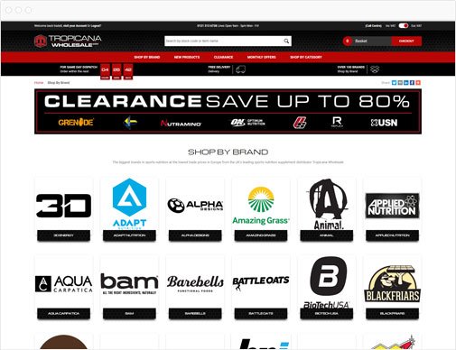 Tropicana Wholesale ecommerce site brand page in browser