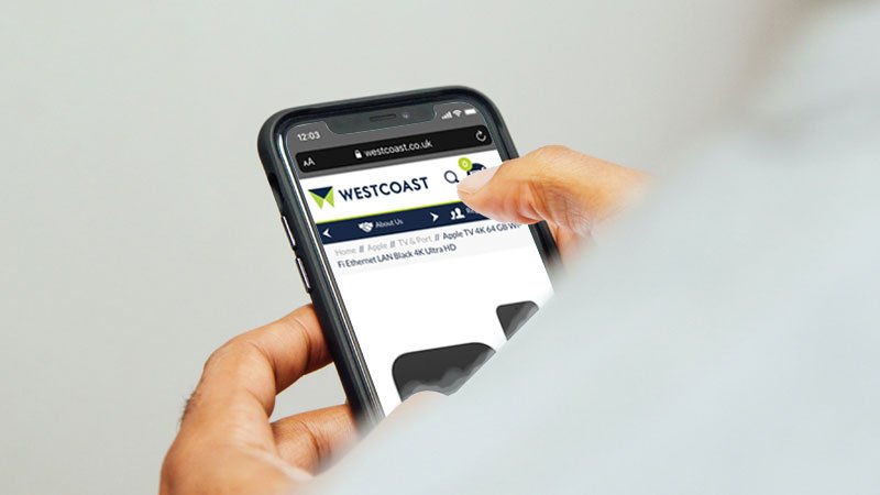 Westcoast ecommerce site on a mobile phone