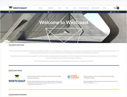 Westcoast ecommerce site homepage in browser