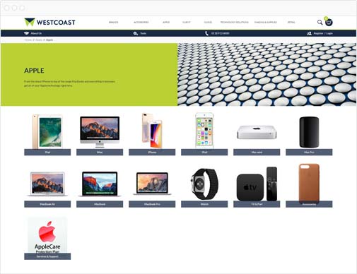 Westcoast ecommerce site brand page in browser