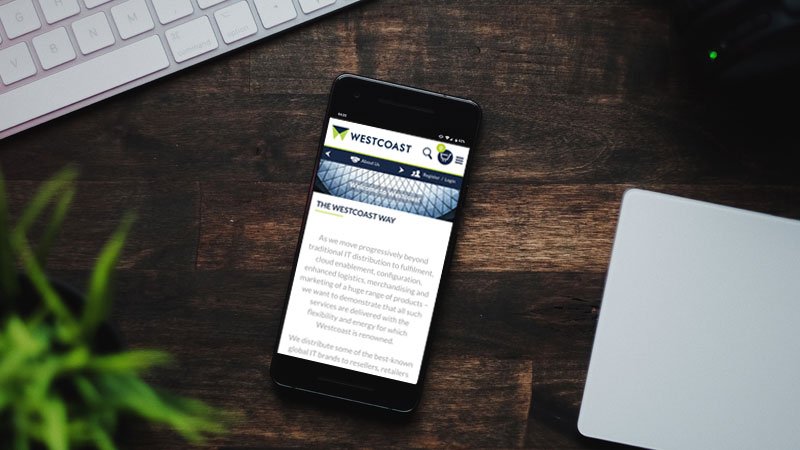 Westcoast ecommerce site on a mobile phone