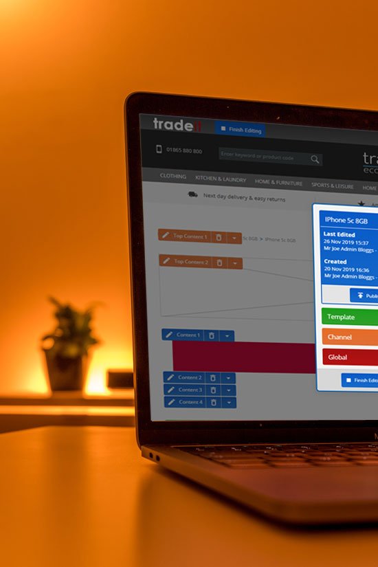 Browser showing the tradeit ecommerce platform's in-site editing functionality