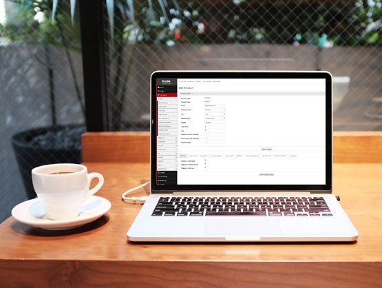 Laptop showing the tradeit ecommerce platform's administration system